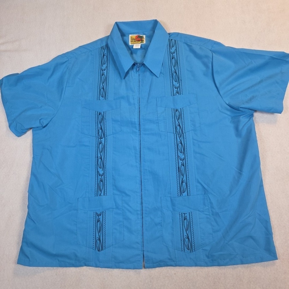 The Genuine Haband Guayabera Blue Men's 3XL Cuban Shirt short sleeve Full Zip